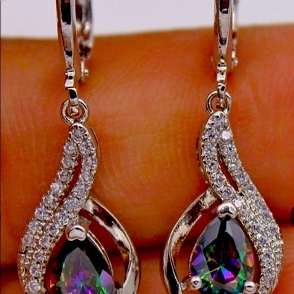 Ladies Iridescent 925 Silver CZ Drop Earrings - Picture 2 of 3